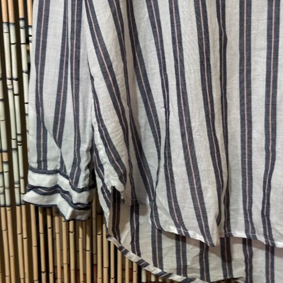 H&M V-Neck 100% Cotton Woven Striped Tunic Shirt, White & Blue with Pink, 12 - Picture 5 of 15